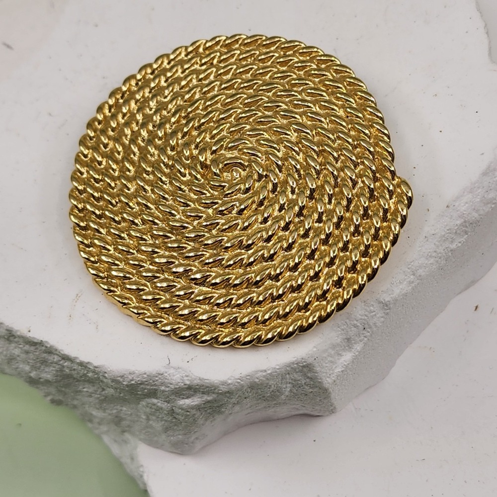 Monet Vintage Gold Tone Round Rope Swirl Brooch Textured Statement Pin Signed
